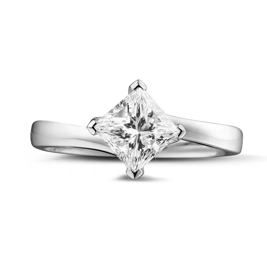 1.00 QUILATES ANILLO SOLITARIO EN ORO BLANCO CON DIAMANTE TALLA PRINCESA DE CALIDAD EXCEPCIONAL (DIFEXNONE FLUORESCENCIAGIA 