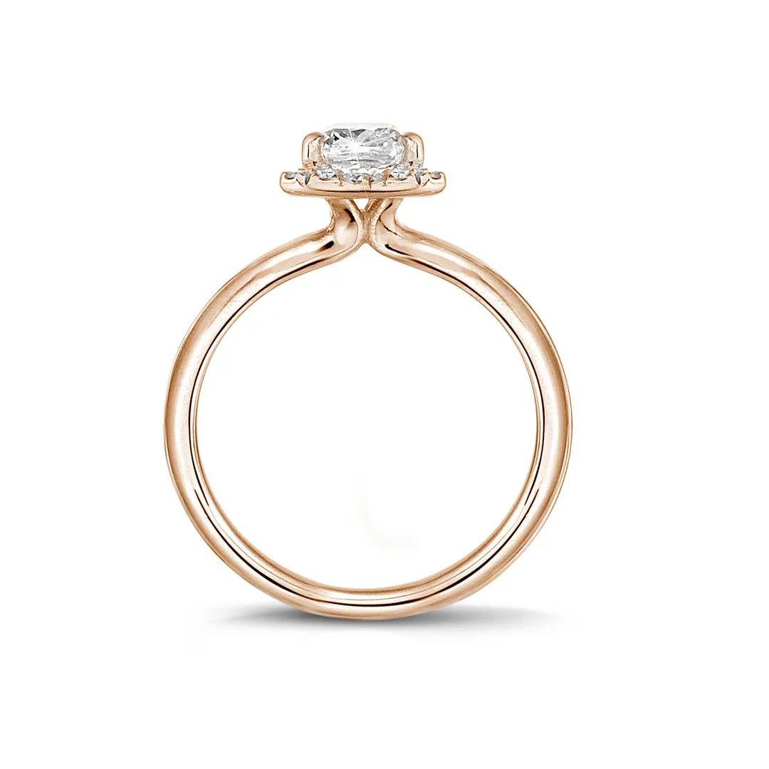 1.20 quilates halo anillo solitario con diamante talla esmeralda en oro rojo con diamantes redondos 