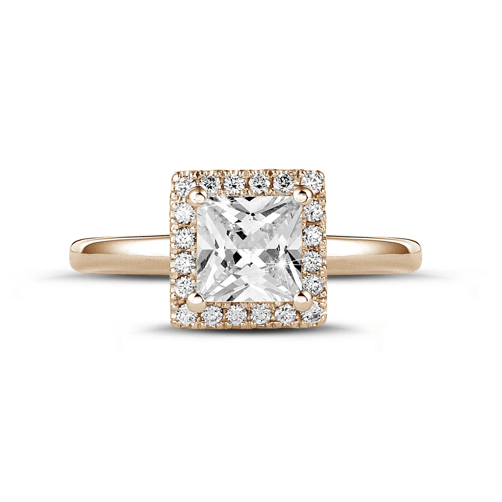 1.50 quilateshalo anillo solitario diamante princesa en oro rojo con diamantes redondos 