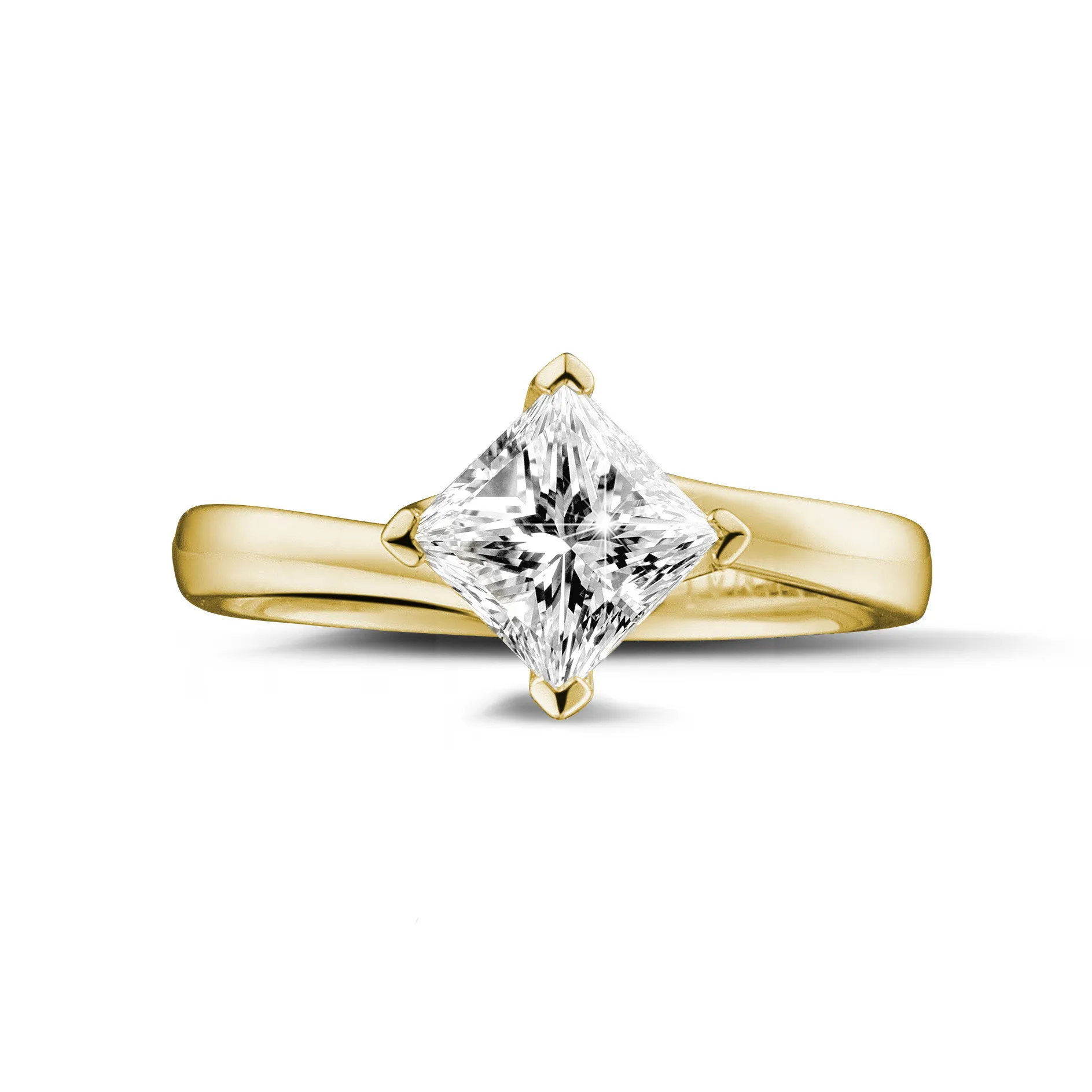 2.00 quilates anillo solitario en oro amarillo con diamante talla princesa 