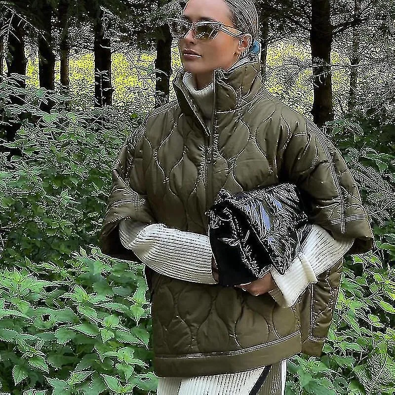 2023 Parkas de invierno para mujer Casual de media manga Cuello alto Acolchado Abrigos acolchados Bolsillo femenino Chaqueta hol
