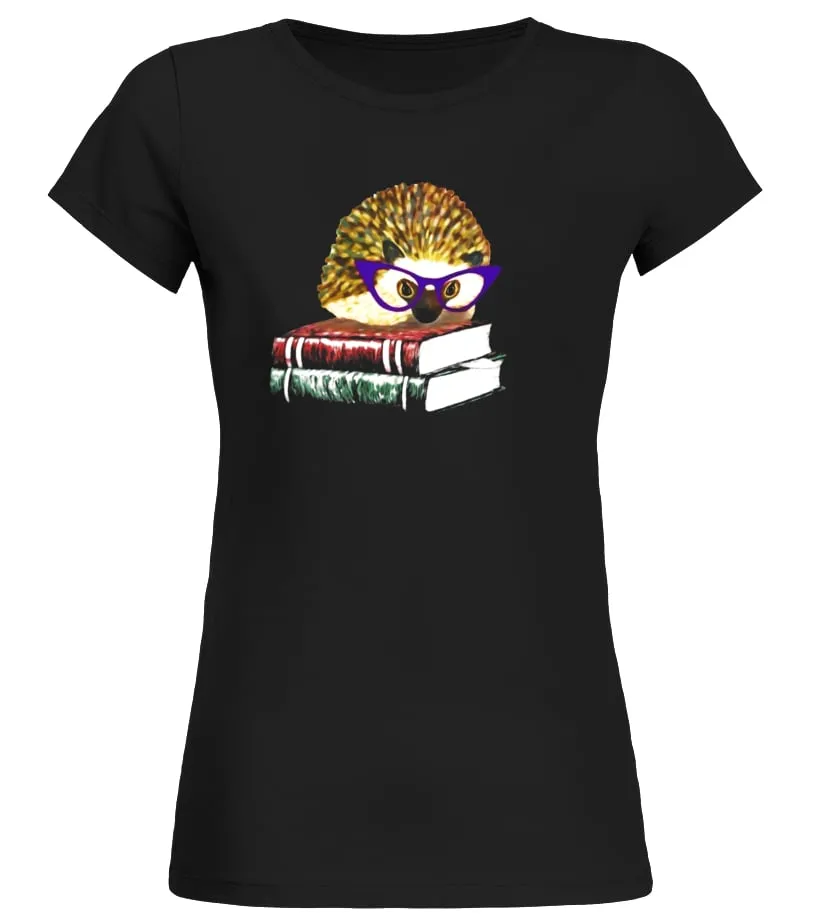 ADORABLE HEDGEHOG BOOK NERD TEE SHIRT  LIMITED EDITION CAMISETA CUELLO REDONDO MUJER