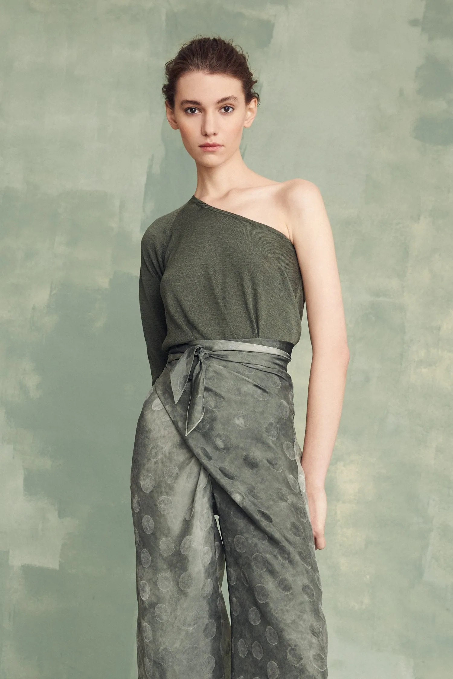 Airi, jade silk knit asymmetric top