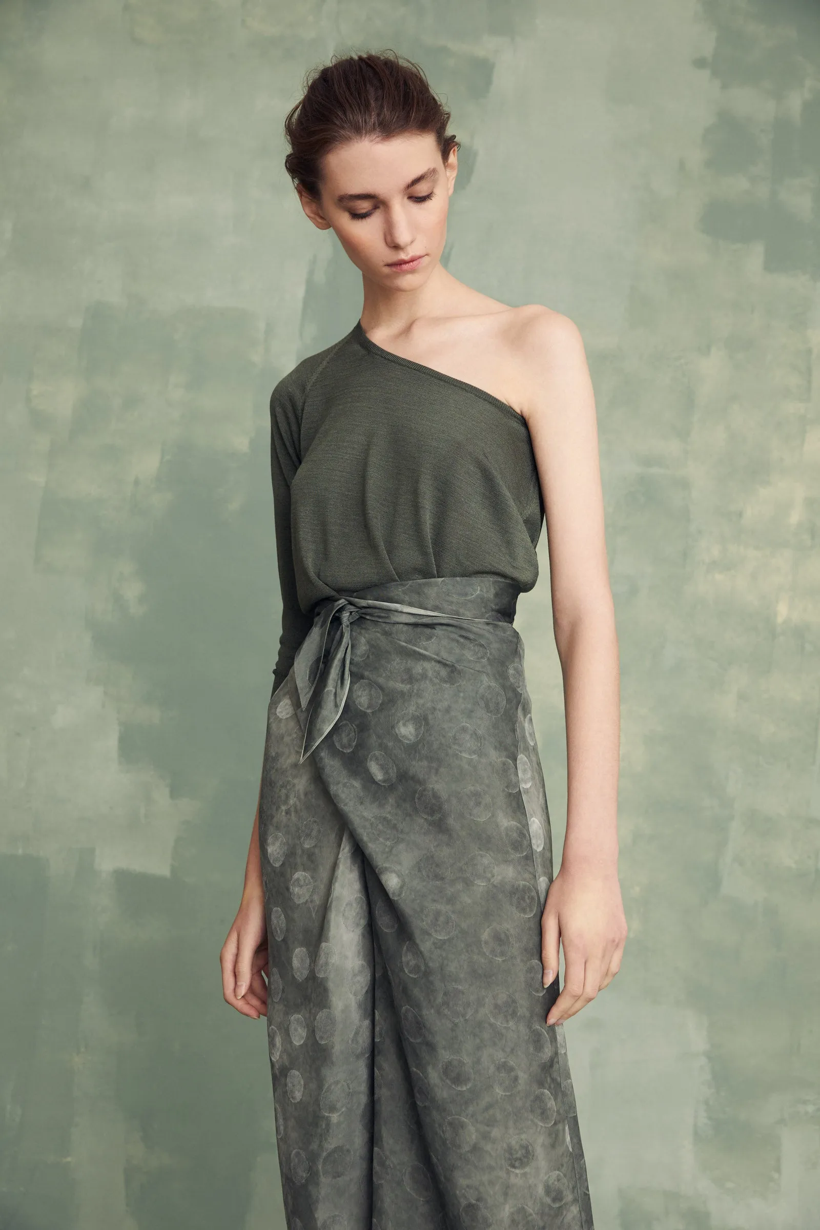 Airi, jade silk knit asymmetric top