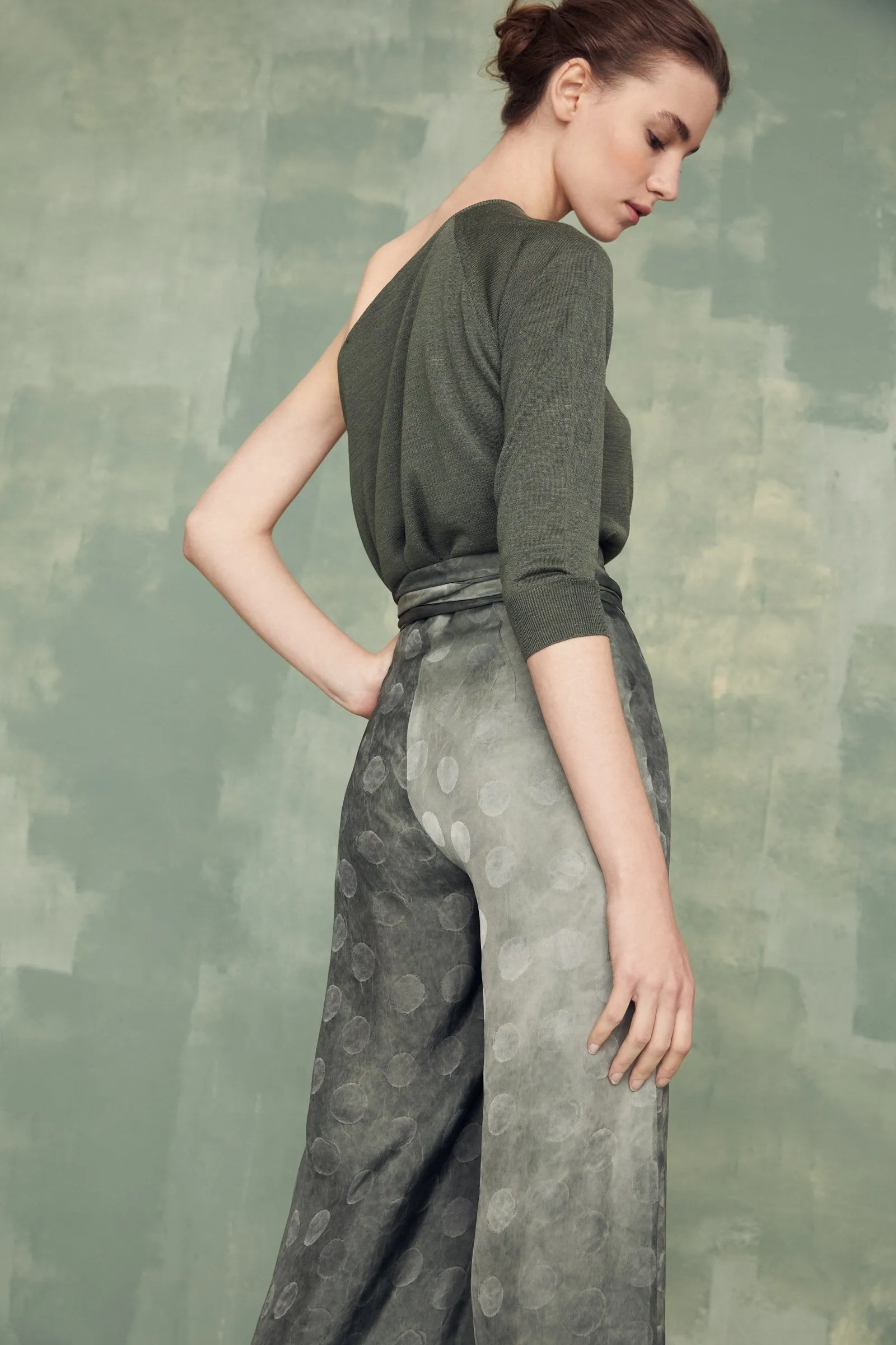 Airi, jade silk knit asymmetric top