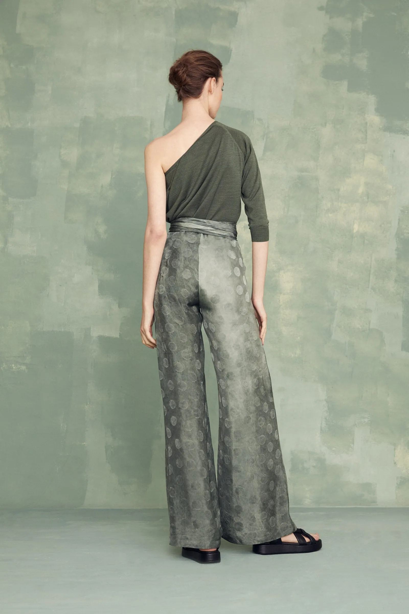 Airi, jade silk knit asymmetric top