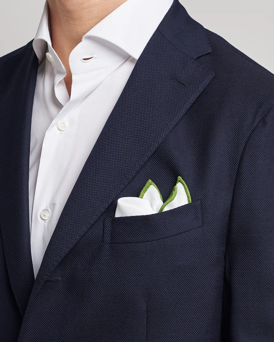 Amanda Christensen Linen Paspoal Pocket Square White/Green