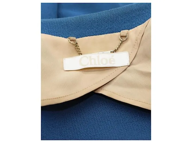 Americana corta Chloé en crepé de lana azul 