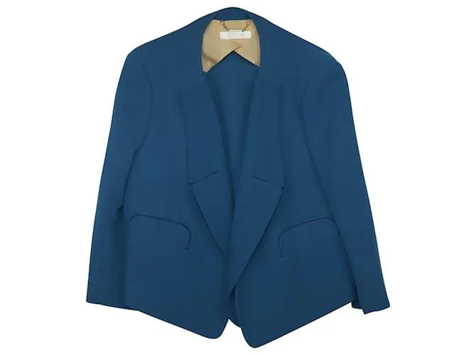 Americana corta Chloé en crepé de lana azul 
