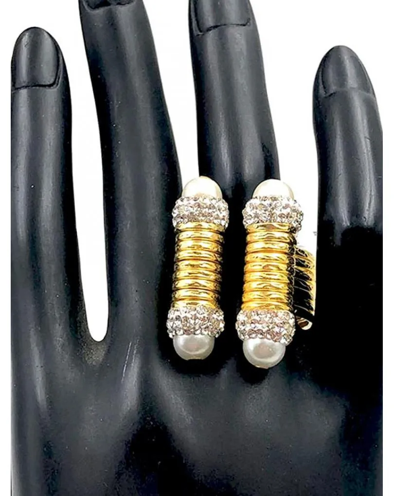 ANILLOS MUJER DORADOS CON DISEÑO ELEGANTE DE PERLAS Y CRISTAL