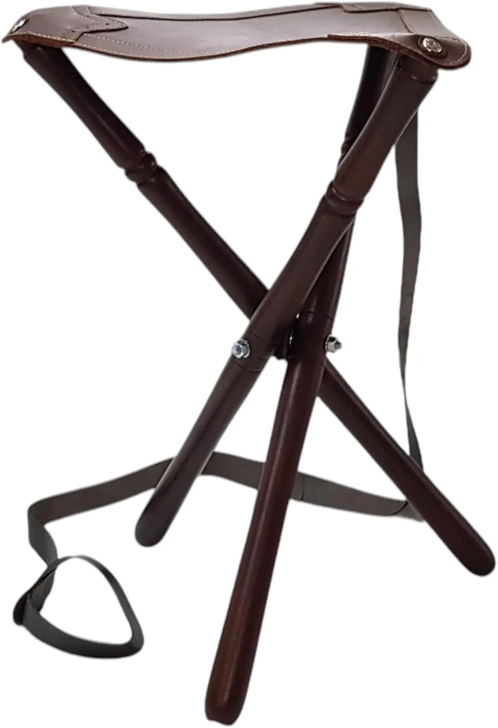 Articulos de Caza Silla para Cazar  Patas de Madera y culera de Cuero  con Correa para el Transporte (60CM)