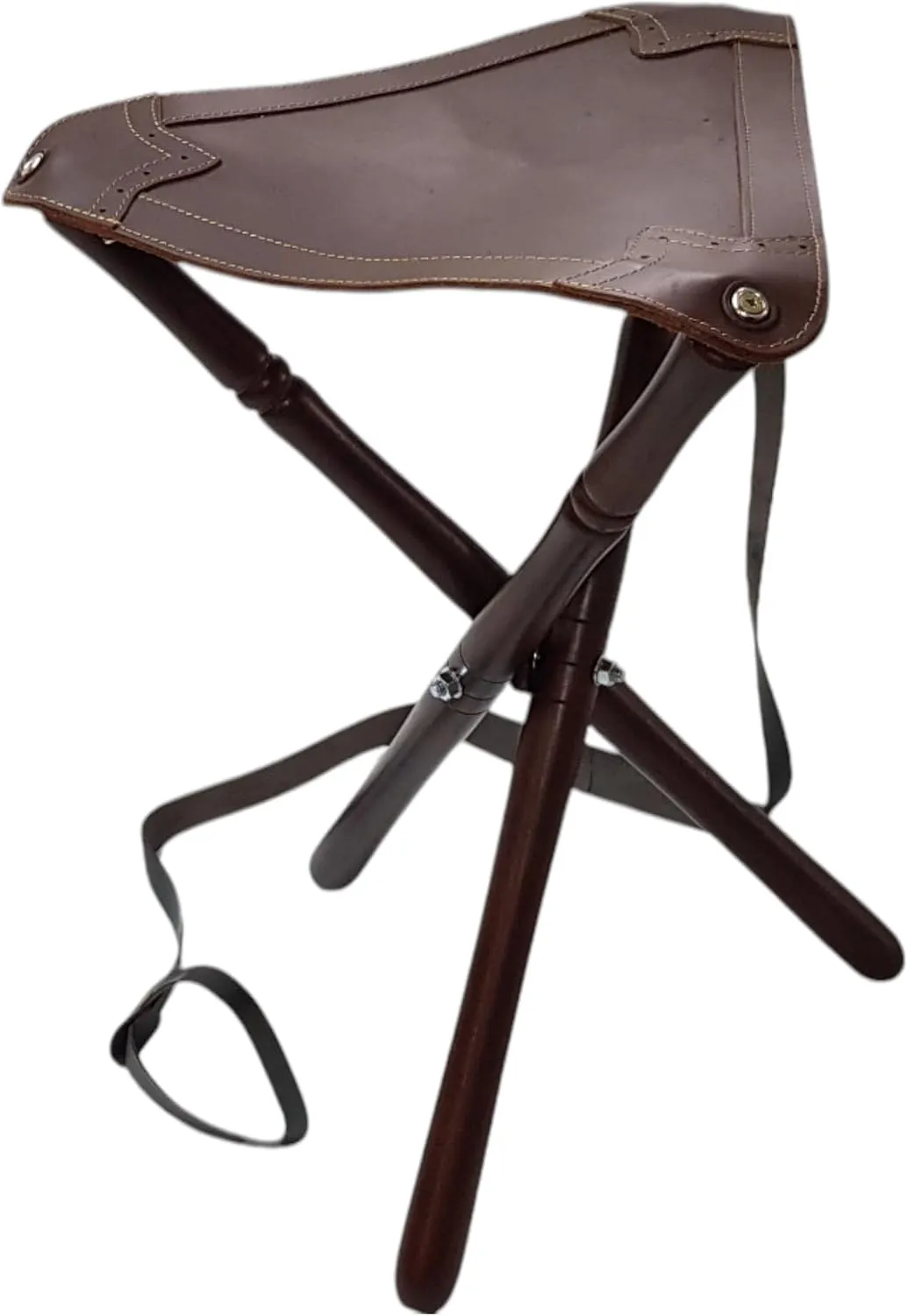 Articulos de Caza Silla para Cazar  Patas de Madera y culera de Cuero  con Correa para el Transporte (60CM)