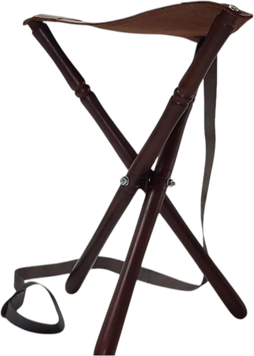 Articulos de Caza Silla para Cazar  Patas de Madera y culera de Cuero  con Correa para el Transporte (60CM)