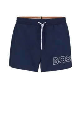 Bañador tipo shorts en tejido de secado rápido con logo en contorno