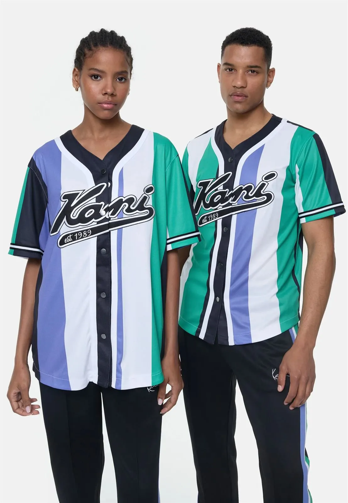 Beisbolera Karl Kani 6033462 kk varsity striped baseball shirt green/white/purple