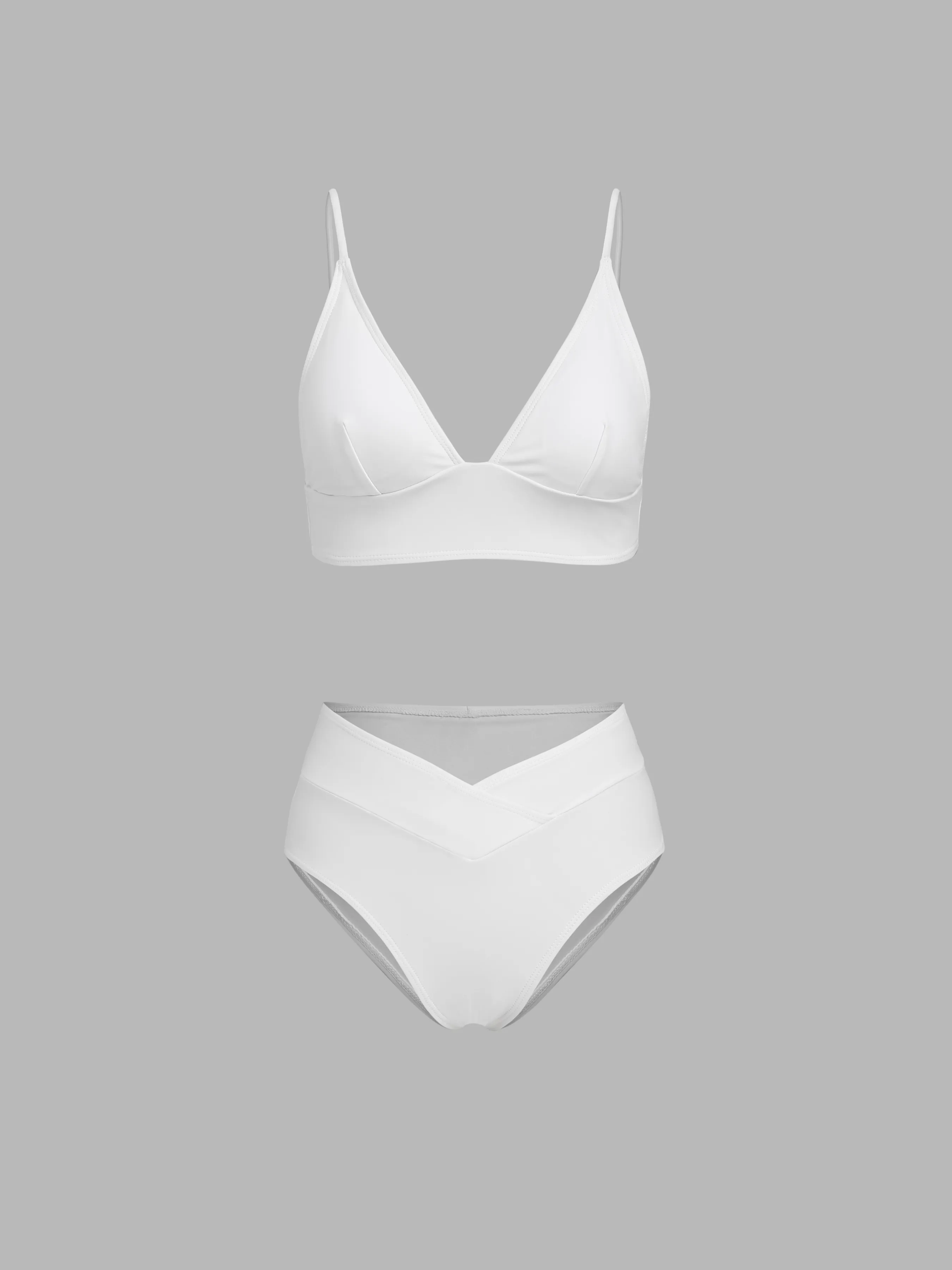 Bikini de Jersey Sólido con Control de Abdomen y Escote en V para Vacaciones en la Riviera Francesa