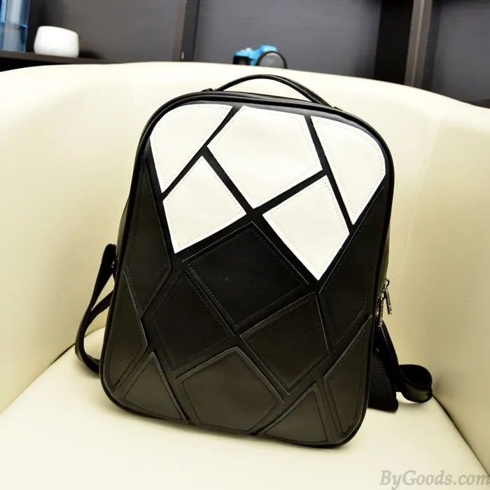 Black White Irregular Contrast Color Backpack