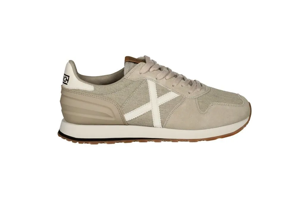 Blucher Nobuck/lona Beig Anagrama y Talon Blanco Piso Goma
