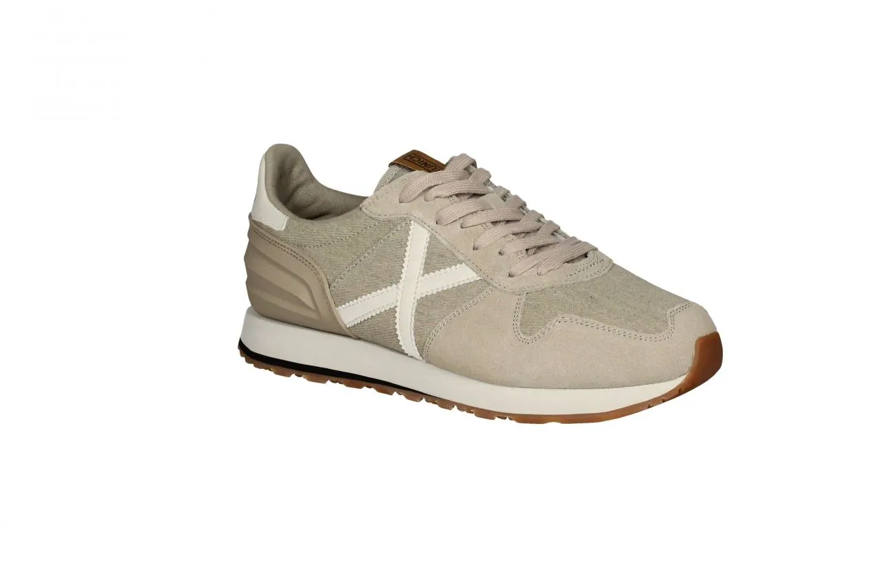Blucher Nobuck/lona Beig Anagrama y Talon Blanco Piso Goma