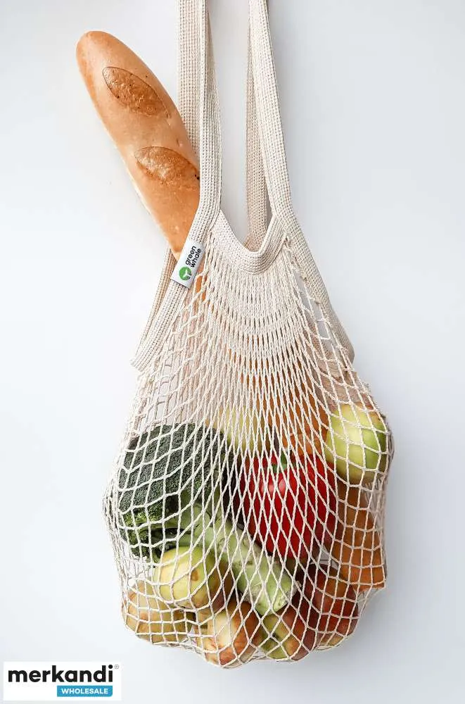 Bolsa con asa de malla de algodón (asa corta) para compras, playa, vacaciones, picnic