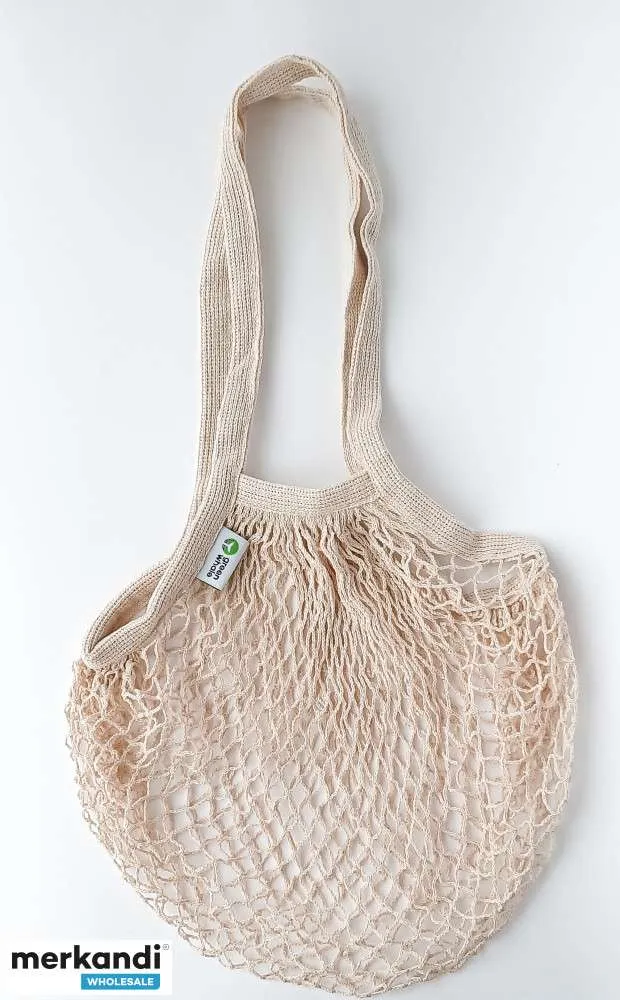 Bolsa con asa de malla de algodón (asa corta) para compras, playa, vacaciones, picnic