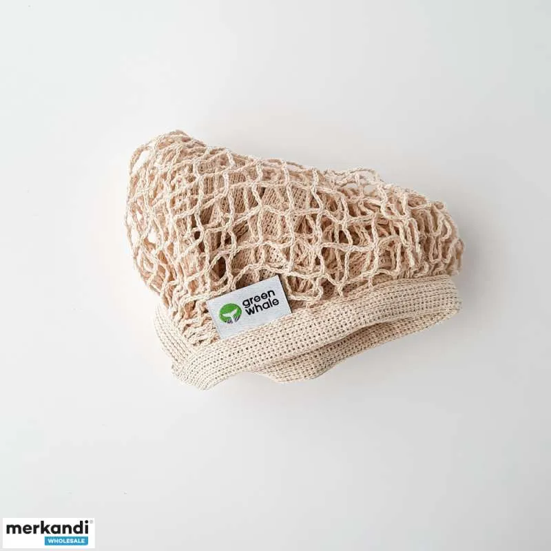 Bolsa con asa de malla de algodón (asa corta) para compras, playa, vacaciones, picnic