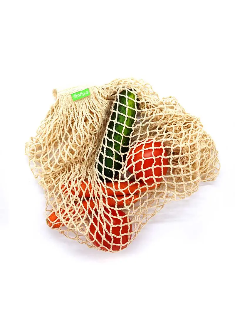 Bolsa de malla con asa larga 100% algodón orgánico