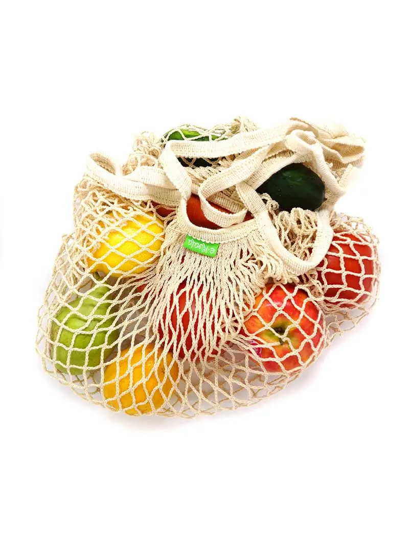 Bolsa de malla con asa larga 100% algodón orgánico
