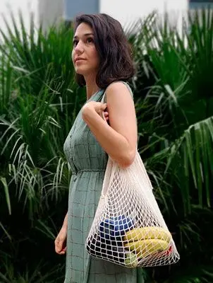 Bolsa de malla con asa larga 100% algodón orgánico