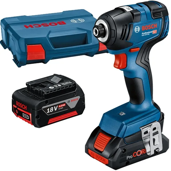 BOSCH  GDR 18V200  ATORNILLADORA CON IMPACTO CON 2 BATERíAS, LIION, 18 V, 4 AH, 200 NM, M6M16, CAJA ESPECIAL