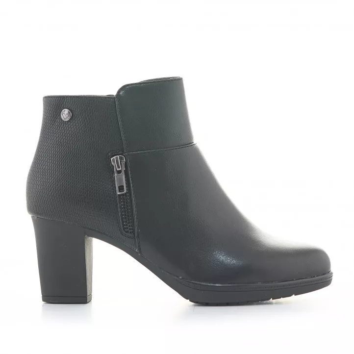 Botas tacón Amarpies negros de doble textura y cremallera lateral
