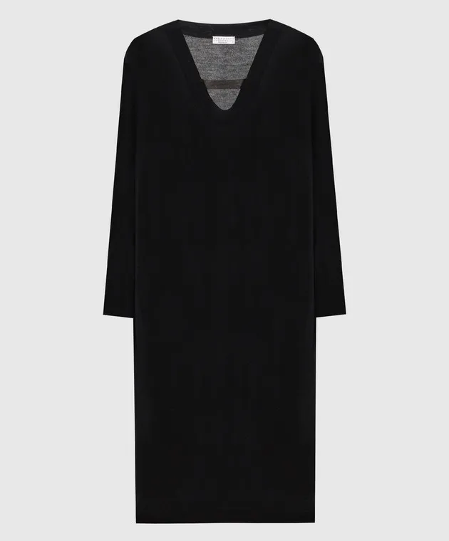 Brunello Cucinelli Black cashmere and silk dress with monil chain