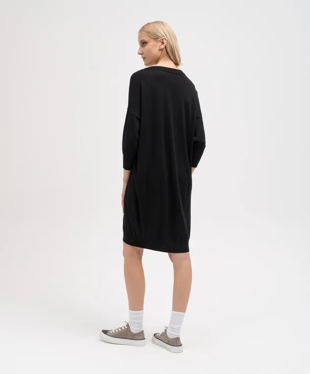 Brunello Cucinelli Black cashmere and silk dress with monil chain