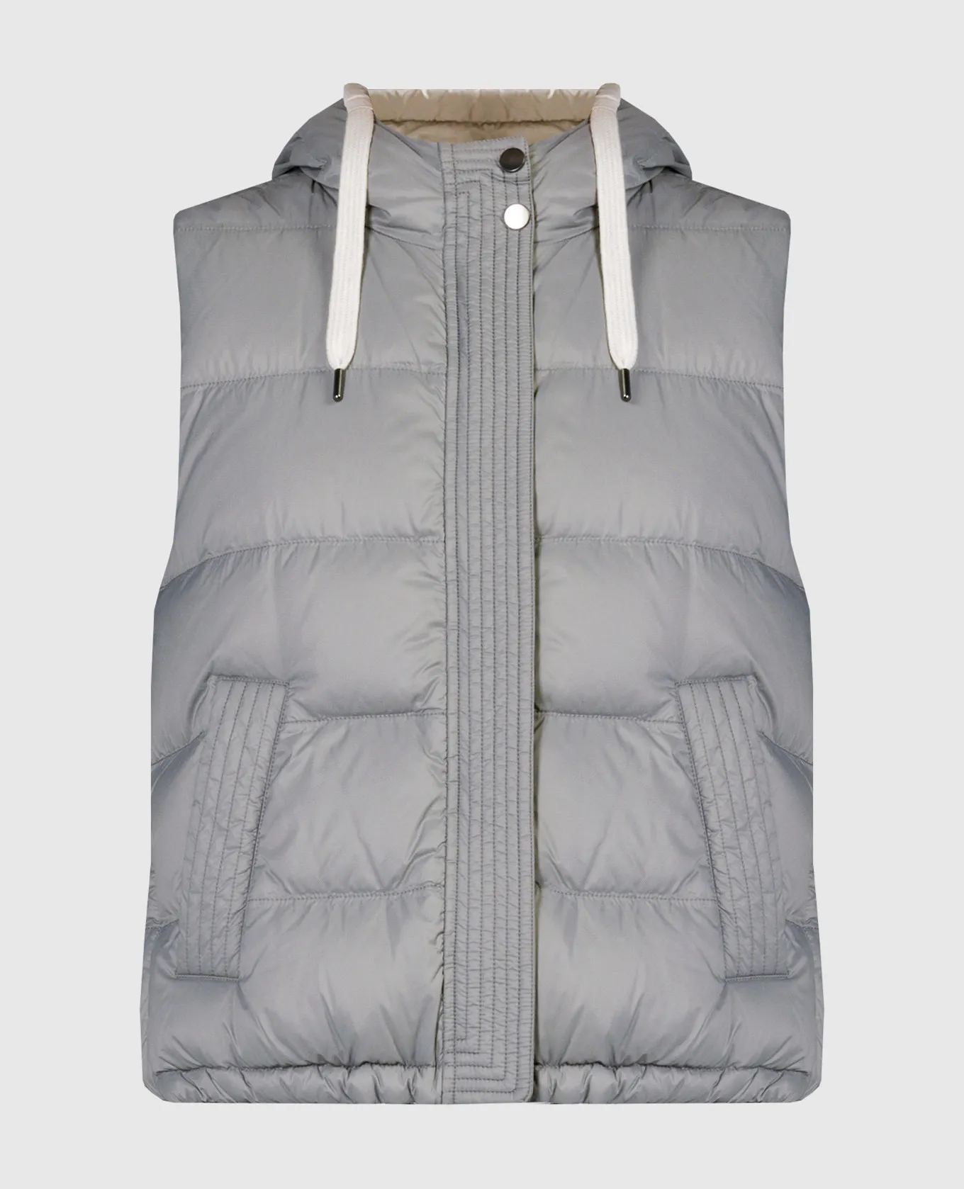 Brunello Cucinelli Gray down vest with monil chain