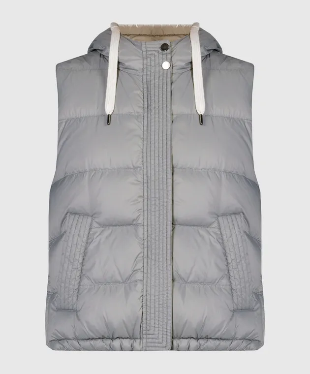 Brunello Cucinelli Gray down vest with monil chain