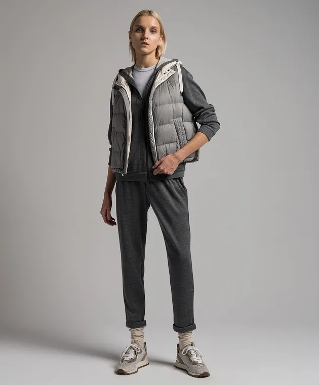 Brunello Cucinelli Gray down vest with monil chain