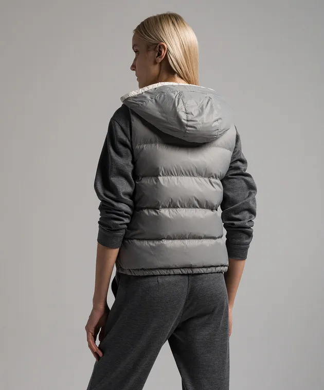 Brunello Cucinelli Gray down vest with monil chain