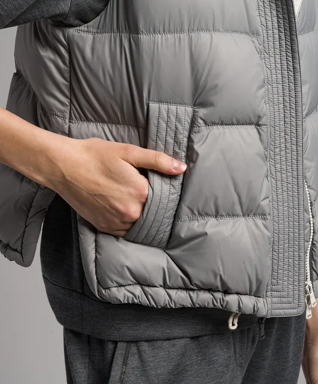 Brunello Cucinelli Gray down vest with monil chain