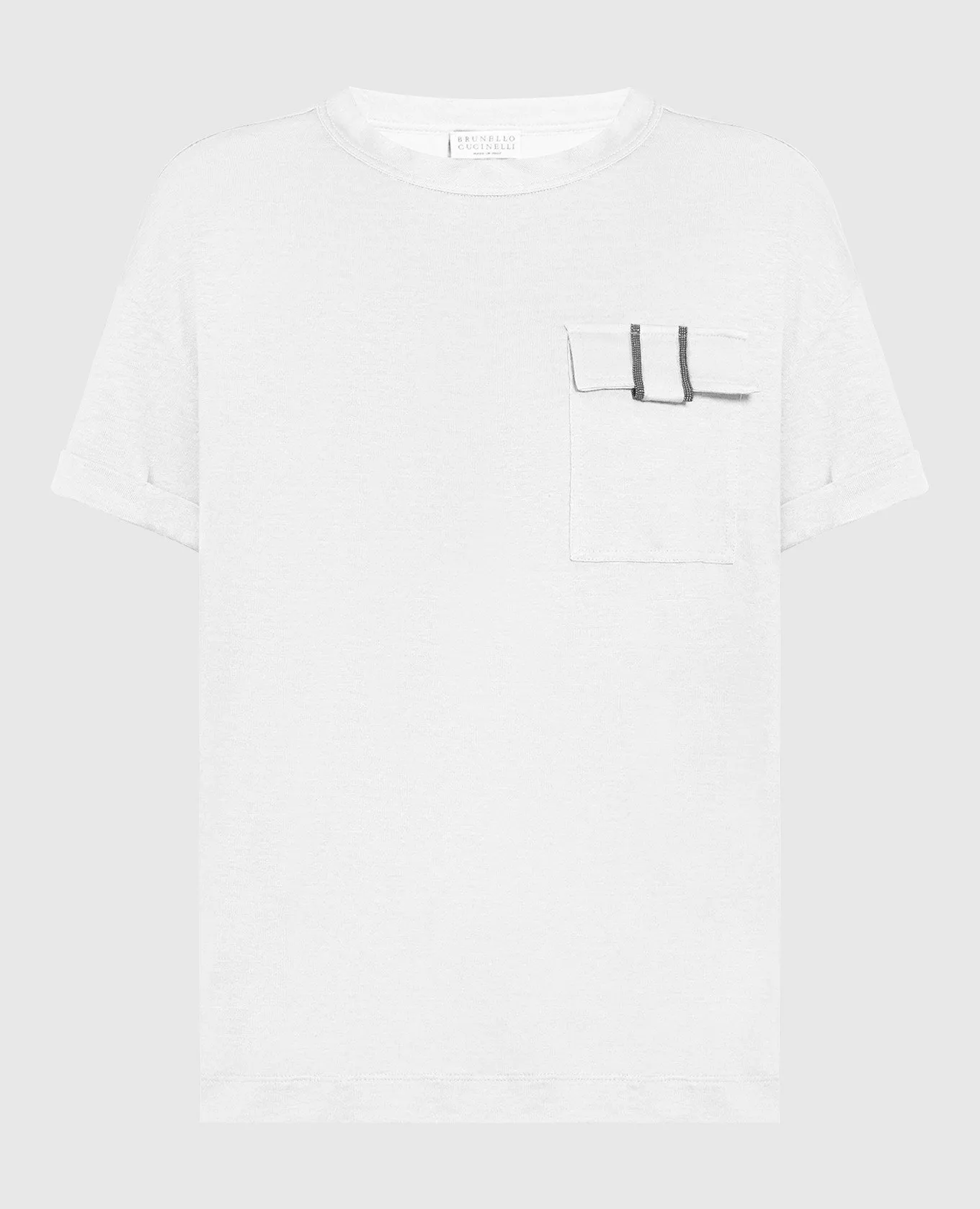 BRUNELLO CUCINELLI GRAY LINEN AND SILK TSHIRT WITH MONIL CHAIN