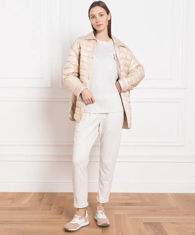 BRUNELLO CUCINELLI GRAY LINEN AND SILK TSHIRT WITH MONIL CHAIN