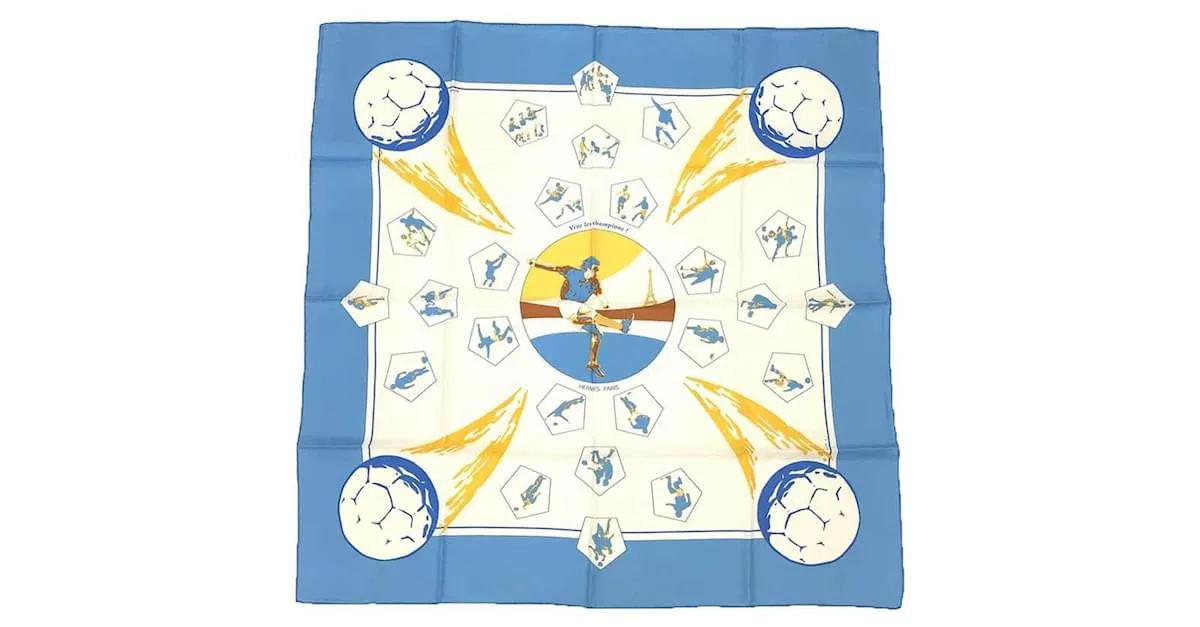 BUFANDA DE SEDA HERMèS  ¡VIVA LOS CAMPEONES! AZUL 