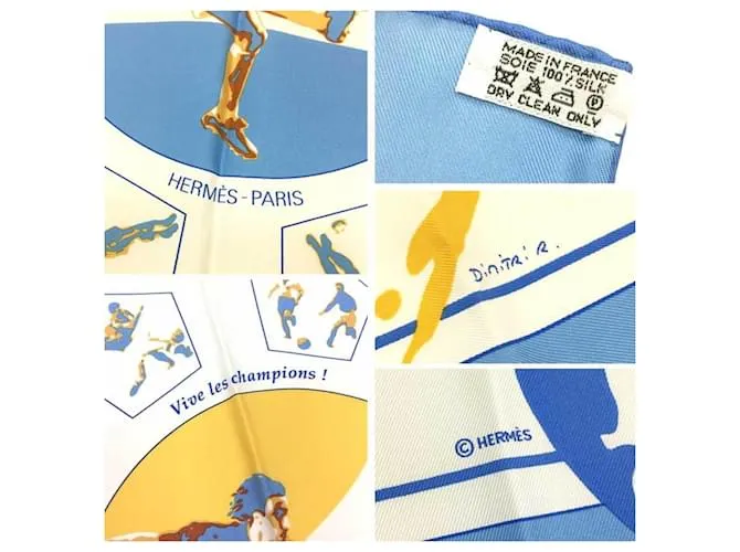 BUFANDA DE SEDA HERMèS  ¡VIVA LOS CAMPEONES! AZUL 