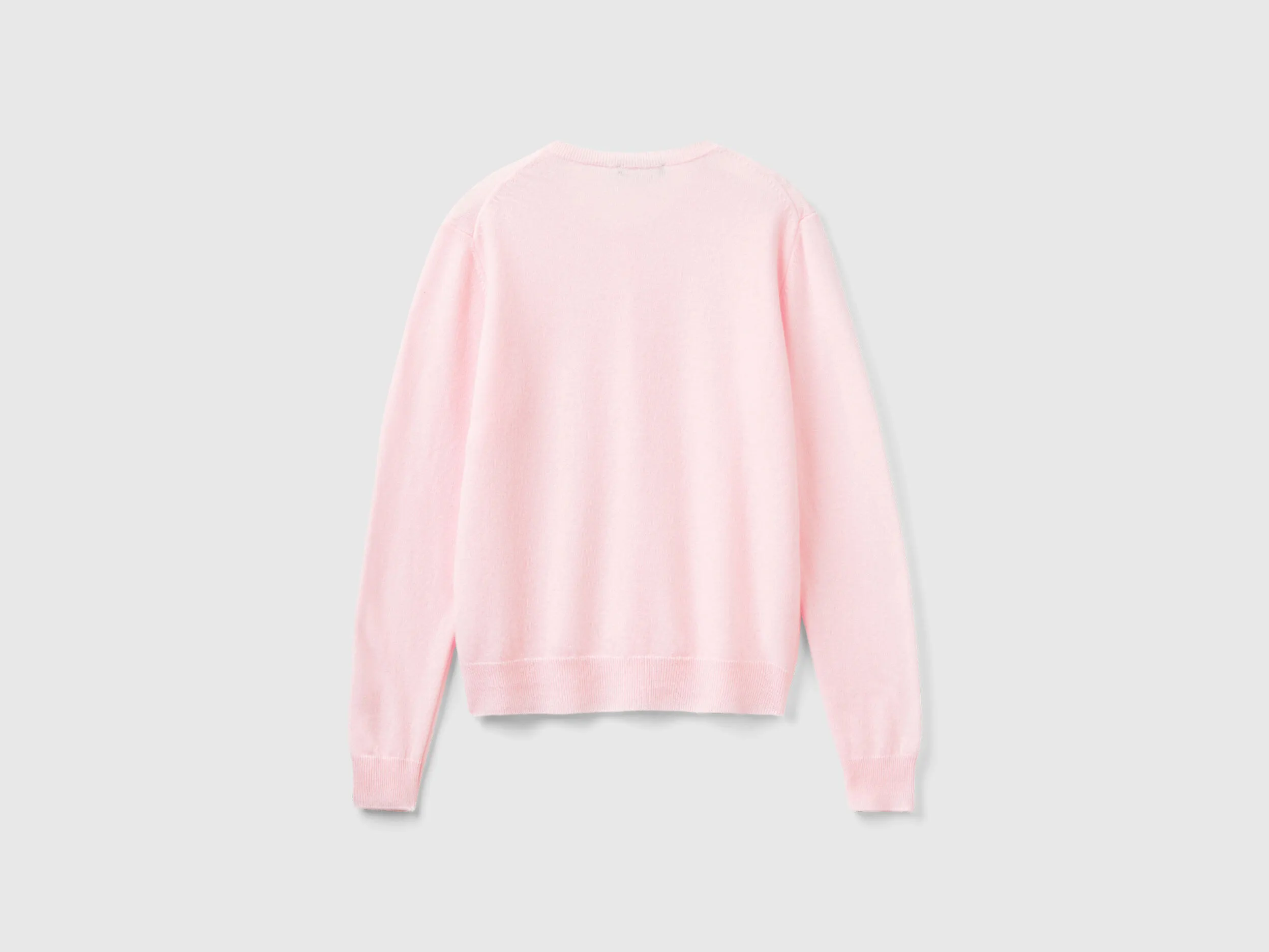 Cárdigan de cuello redondo rosa claro de pura lana merina
