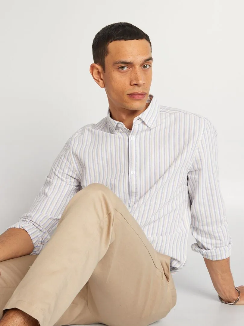 CAMISA CON CORTE RECTO Y RAYAS  AZUL