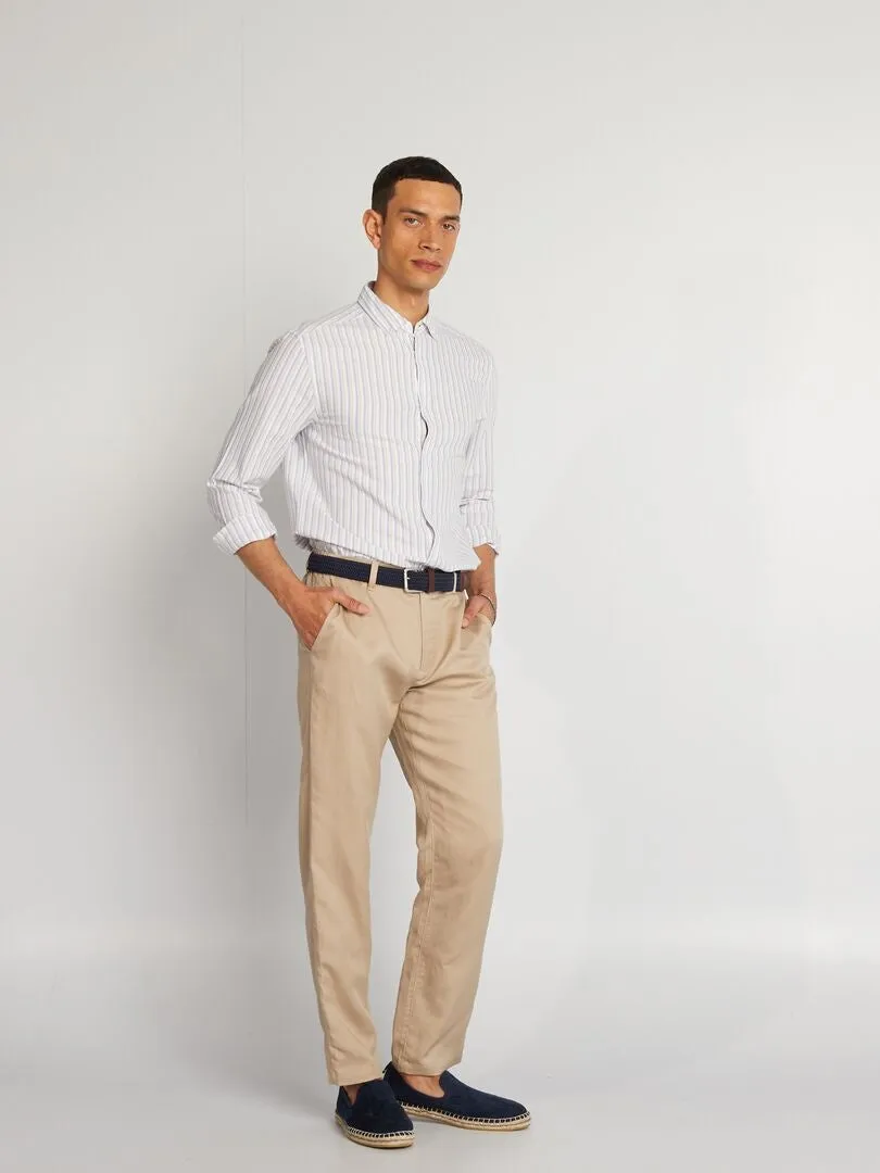 CAMISA CON CORTE RECTO Y RAYAS  AZUL
