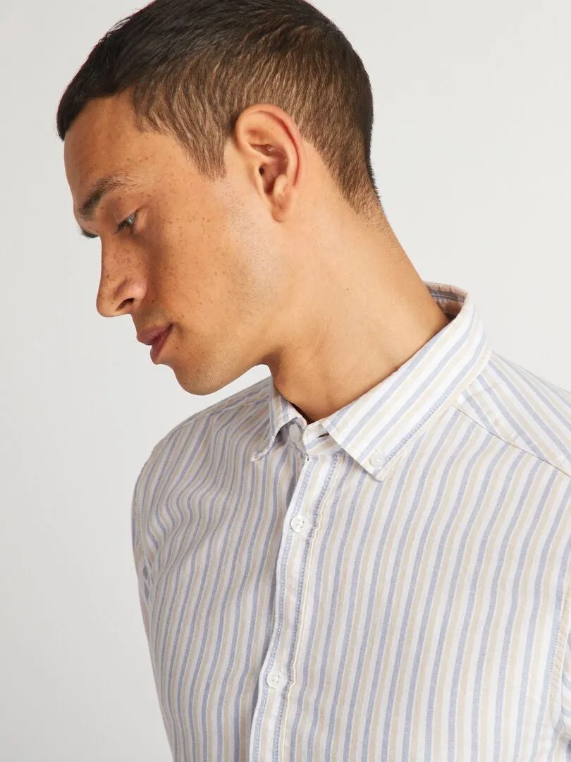 CAMISA CON CORTE RECTO Y RAYAS  AZUL