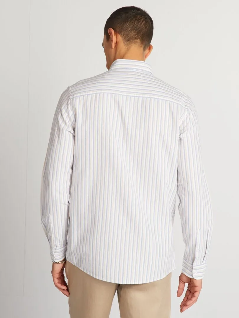 CAMISA CON CORTE RECTO Y RAYAS  AZUL