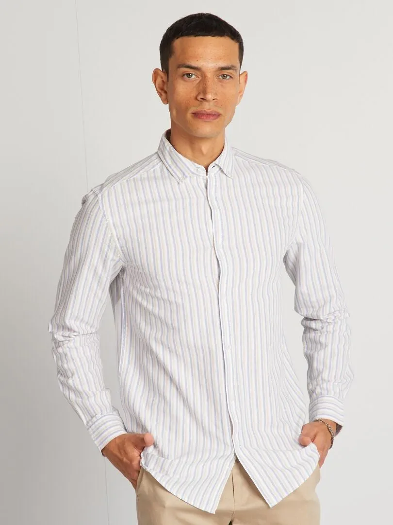 CAMISA CON CORTE RECTO Y RAYAS  AZUL