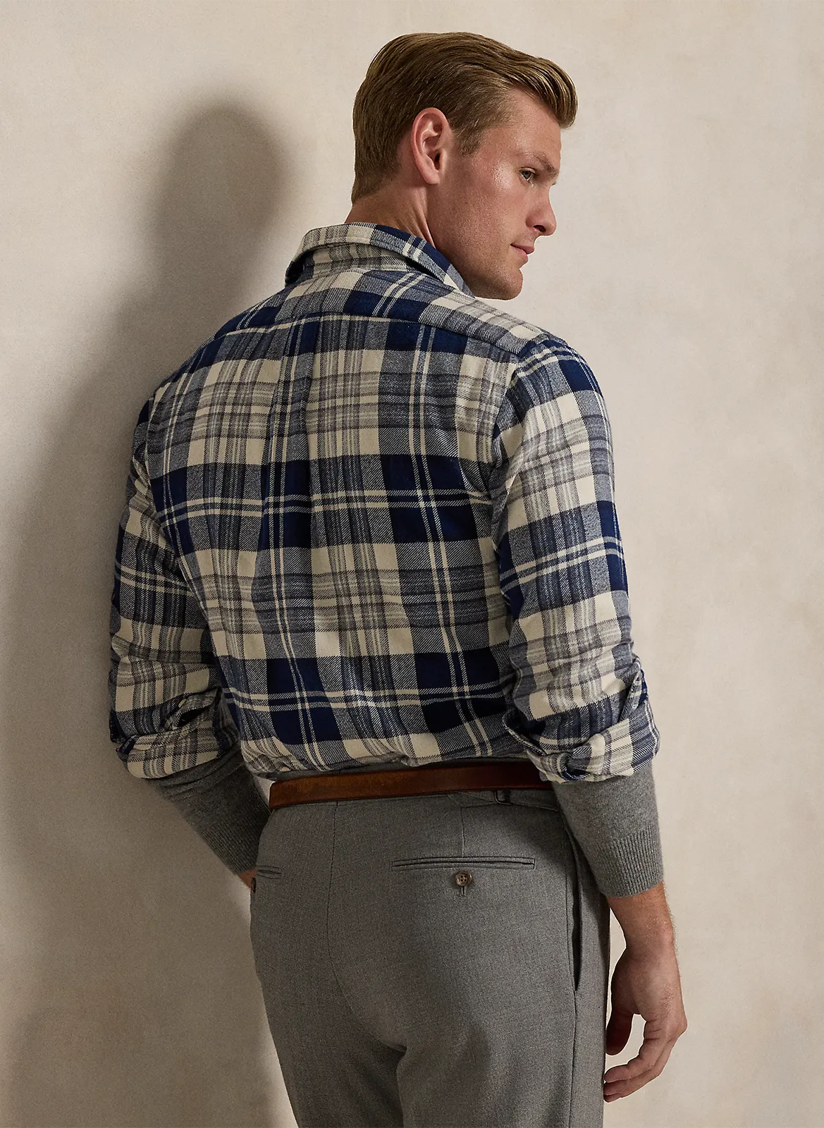 Camisa de algodón a cuadros en beige