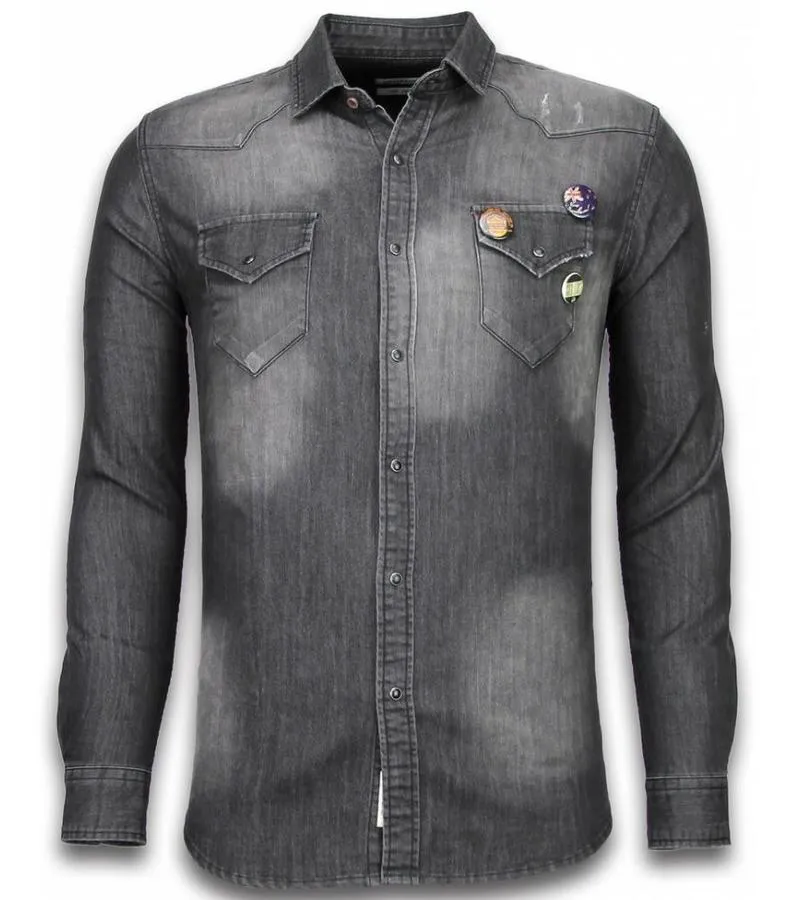 CAMISA DE MEZCLILLA SLIM FIT  3 BUTTONS  GRIS